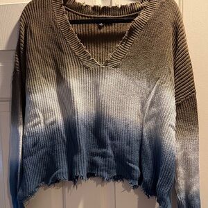 Fate Ombre V-Neck Sweater in Brown and Blue